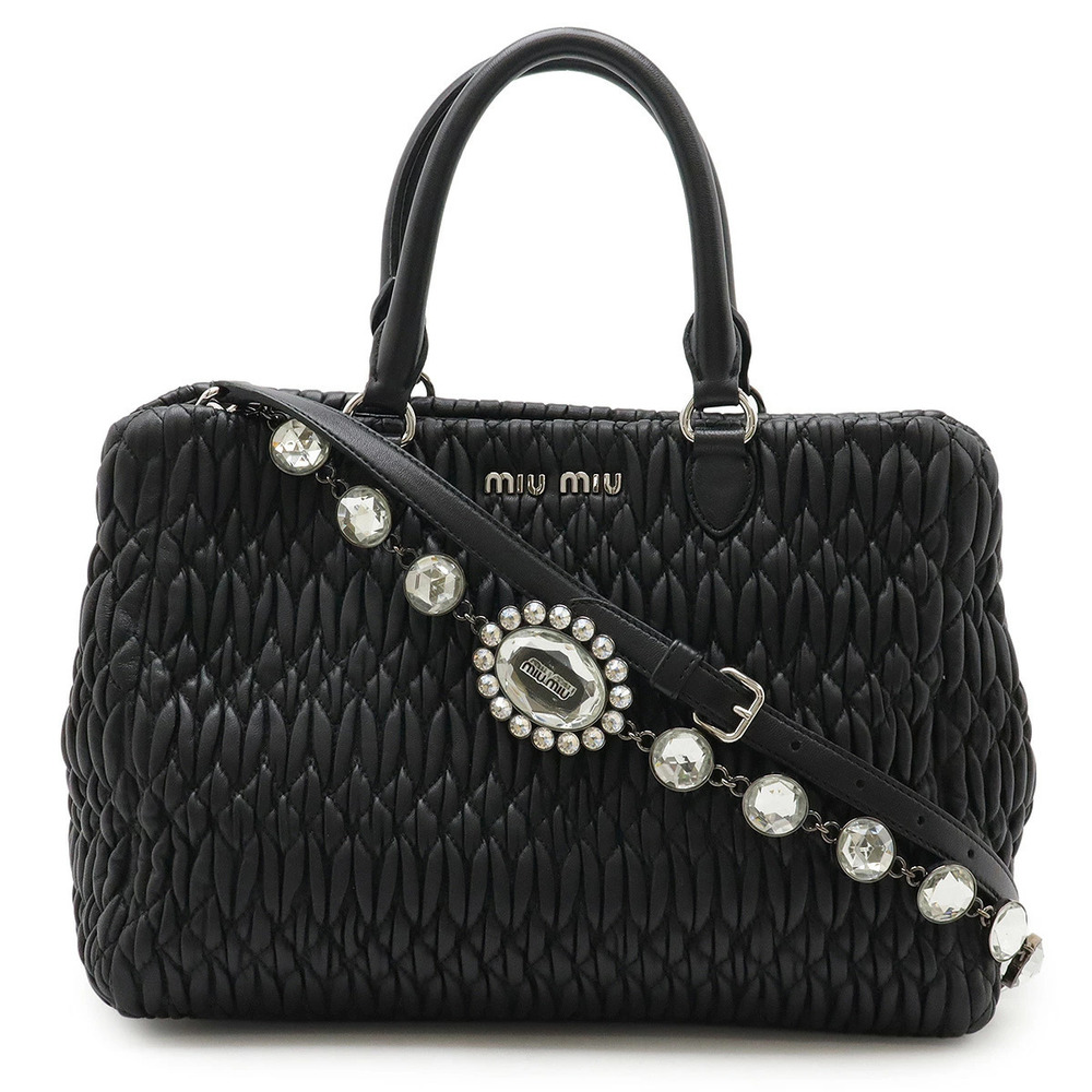 Miu Miu Matelasse Nappa Crystal Gathered 2way Shoulder Bag Leather Black